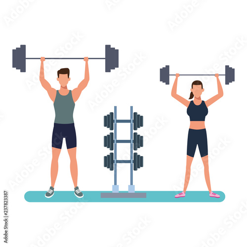fitness couple training  cartoon