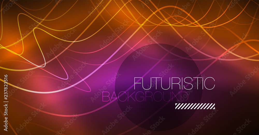 Abstract shiny glowinng color wave design element on dark background - science or technology concept Abstract shiny glowinng color wave design element on dark background - science or technology concept