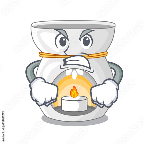 Angry aroma lamp with burning candle mascot