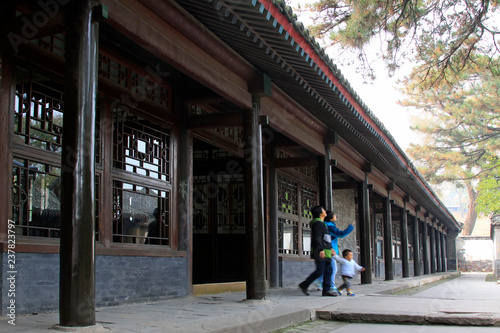 Chinese traditional style wooden windows lattice and column © YuanGeng