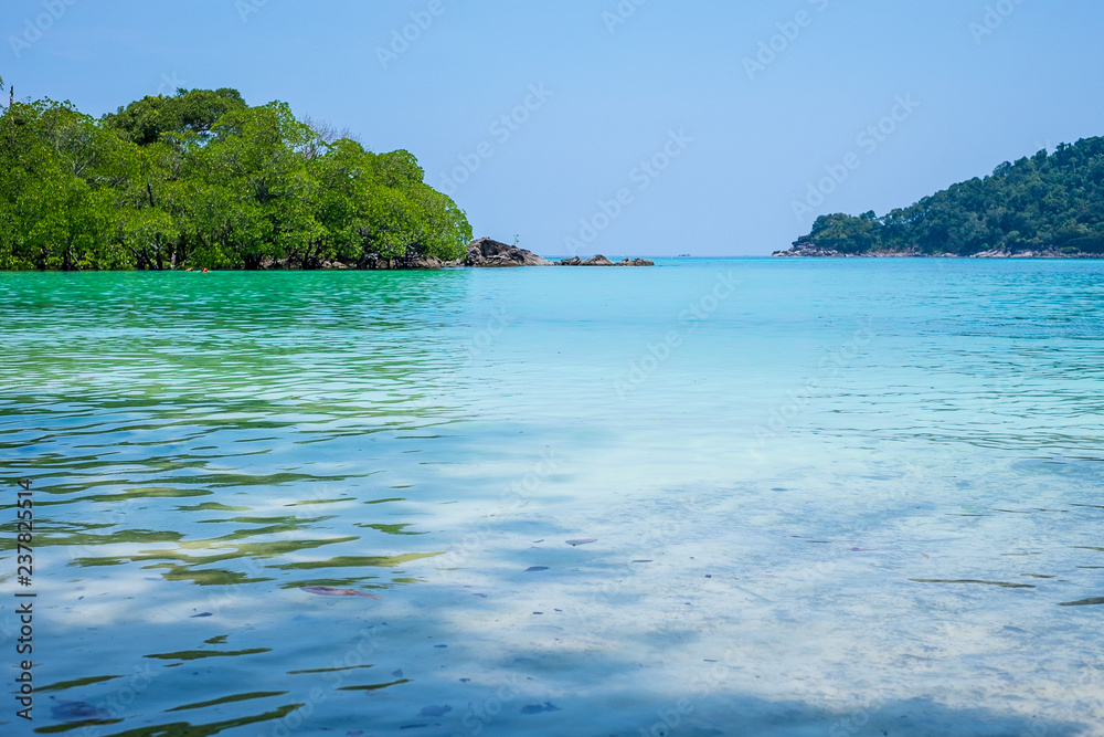 Wonderful blue sea at Andaman sea, Beautiful beach at Surin Island, Thailand 