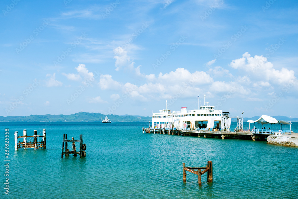Koh Chang Ferry Pier, Thailand. Sea harbor.