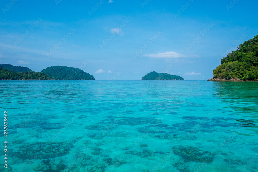 Wonderful blue sea at Andaman sea, Beautiful beach at Surin Island, Thailand Wonderful blue sea at Andaman sea, Beautiful beach at Surin Island, Thailand