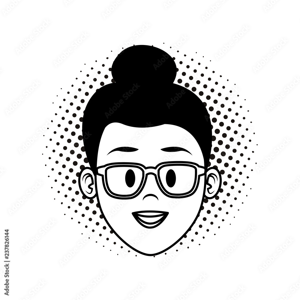 Woman face cartoon in black and white