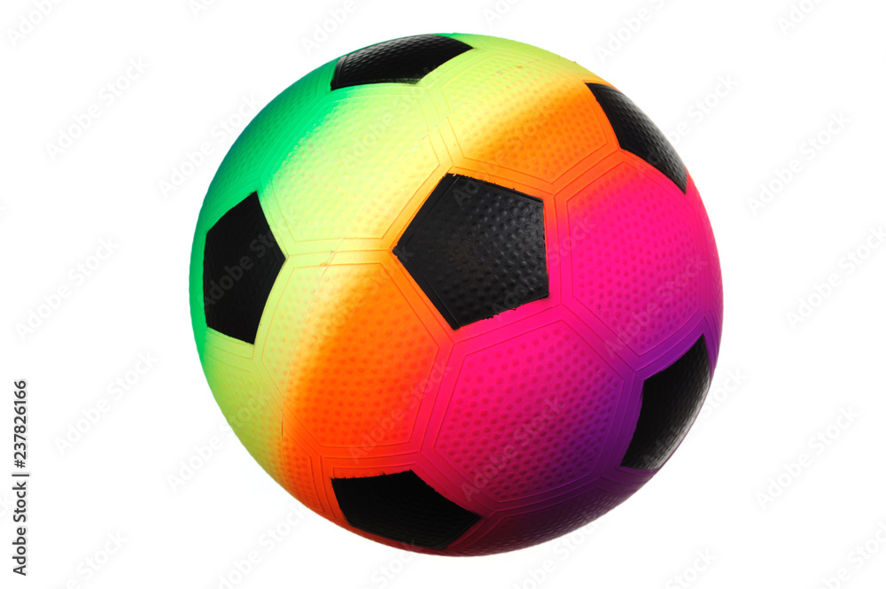 close up on single colorful football isolated on white background close up on single colorful football isolated on white background