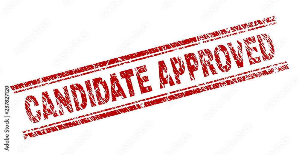 CANDIDATE APPROVED seal watermark with corroded texture. Red vector rubber print of CANDIDATE APPROVED tag with unclean texture. Text tag is placed between double parallel lines. CANDIDATE APPROVED seal watermark with corroded texture. Red vector rubber print of CANDIDATE APPROVED tag with unclean texture. Text tag is placed between double parallel lines.