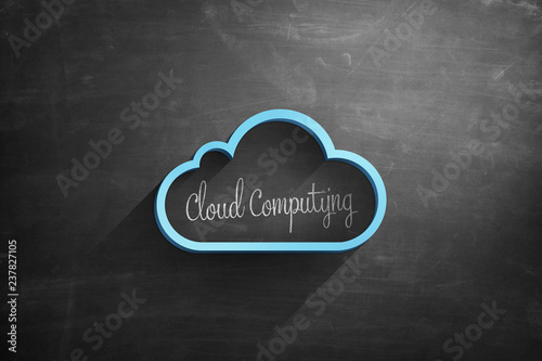 Blue cloud icon on blackboard with cloud computing text