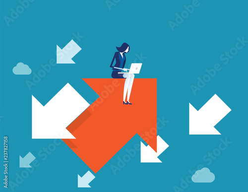 Businesswoman working growth direction. Concept business vector illustration, Leader, Arrows, Reverse trend.