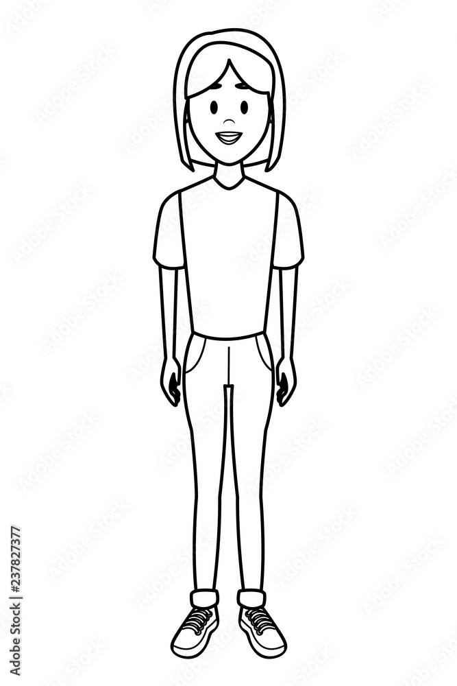 Woman smiling cartoon in black and white Woman smiling cartoon in black and white