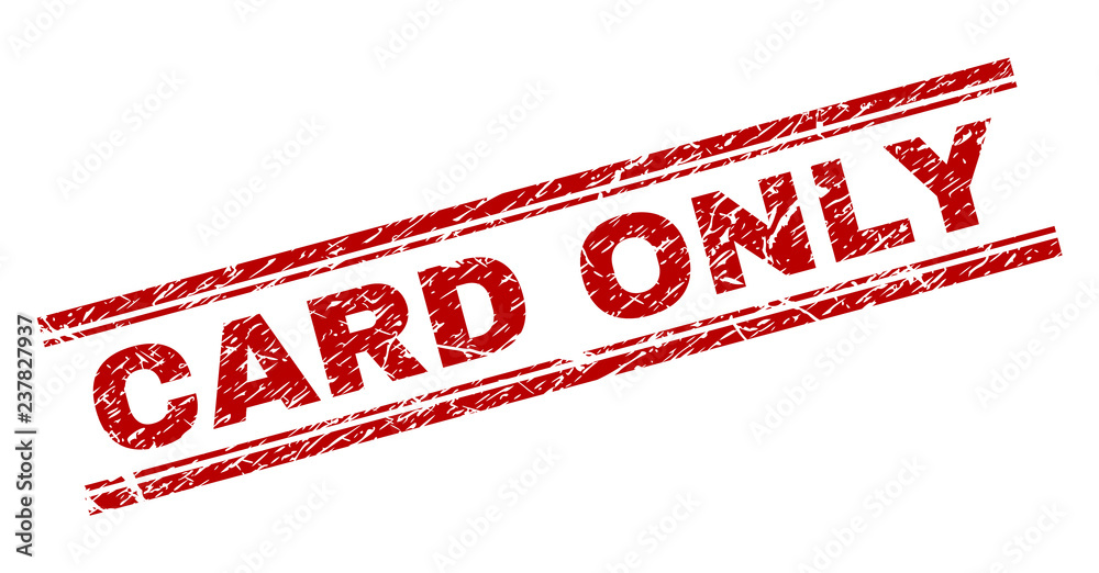 CARD ONLY seal watermark with distress texture. Red vector rubber print of CARD ONLY text with retro texture. Text title is placed between double parallel lines. CARD ONLY seal watermark with distress texture. Red vector rubber print of CARD ONLY text with retro texture. Text title is placed between double parallel lines.
