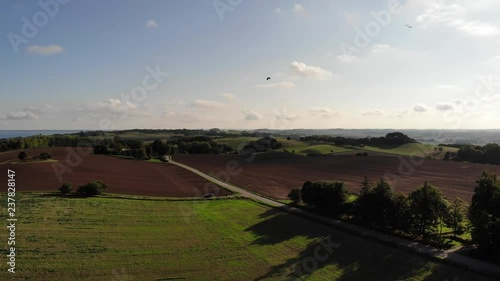 Aerial view of fields with brown mold close to Sejer Bugten in Odsherred. photo