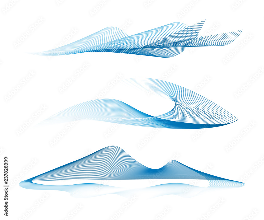 Set of abstract geometric dynamic sea wave. Creative line art. Design elements created using the Blend Tool. Set of abstract geometric dynamic sea wave. Creative line art. Design elements created using the Blend Tool.