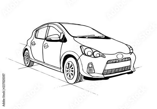 Hand drawn sketch car isolated on white background.