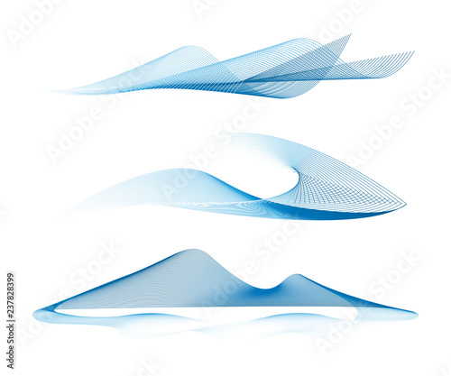 Set of abstract geometric dynamic sea wave. Creative line art. Design elements created using the Blend Tool.