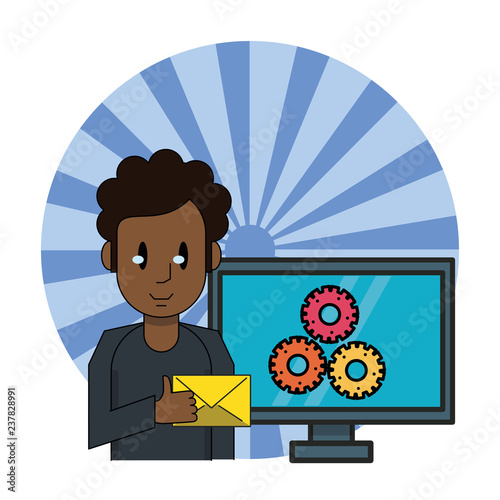 Man using email with computer