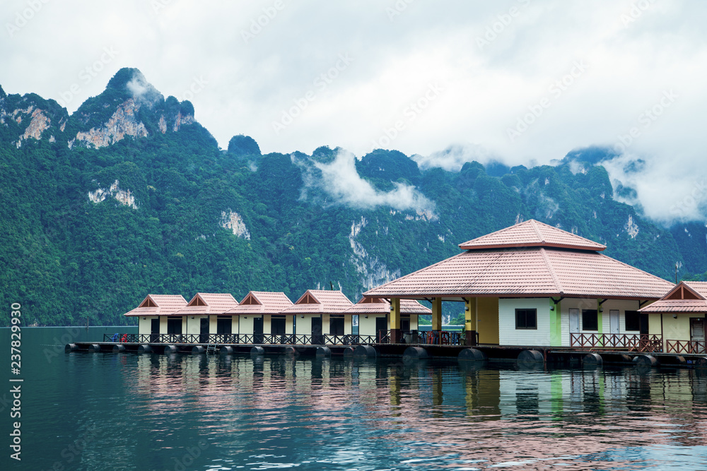 houses on the background of nature mountains and jungles on the background
