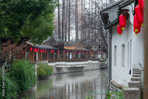 Photography Nanxiang old street beside canals, autumn season background in Shanghai China