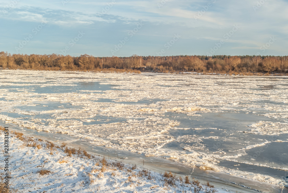 Winter. View of the frozen river