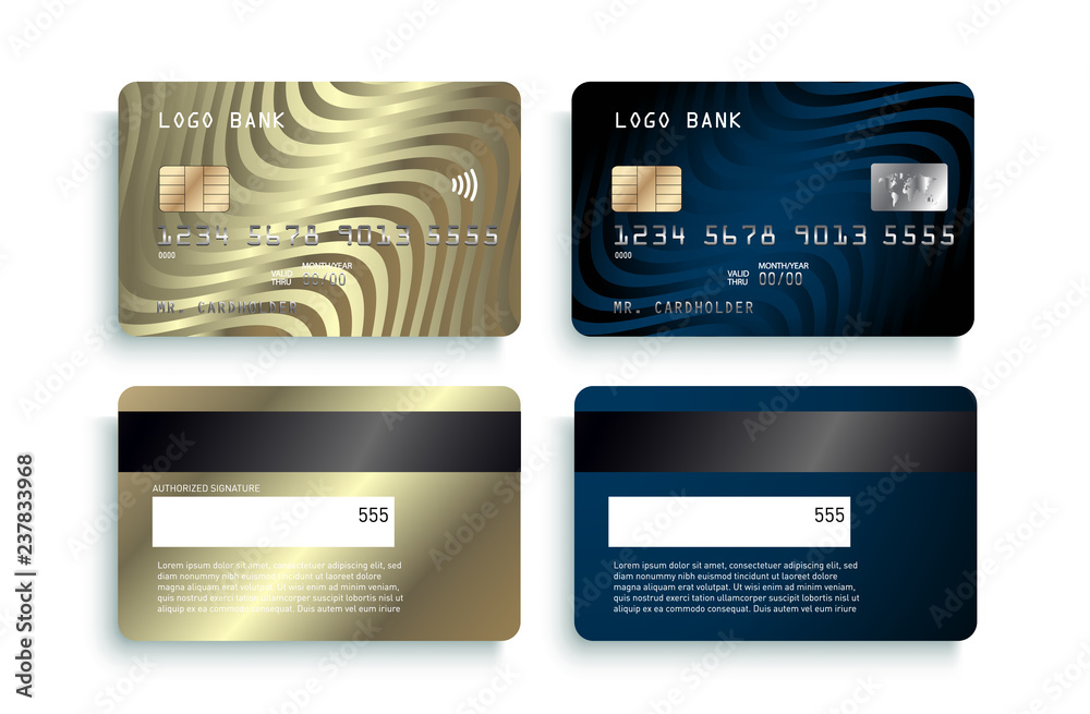 Luxury credit card template design. Realistic detailed gold credit