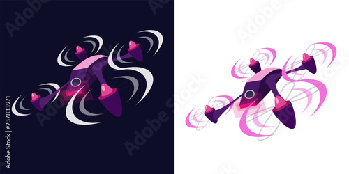 Remote aerial sport quadrocopter for race drones with a camera taking   photography or video recording . Vector illustration on isolated black and   white background. Flat design