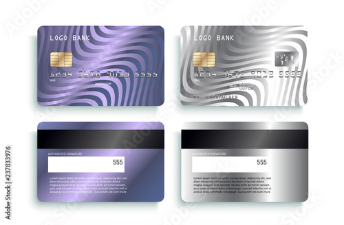 Luxury credit card template design. Realistic detailed  silver credit cards mockup. 