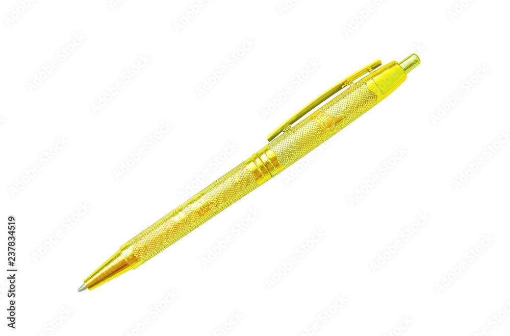Gold pen with convex patterns isolated on white background with clipping path Gold pen with convex patterns isolated on white background with clipping path
