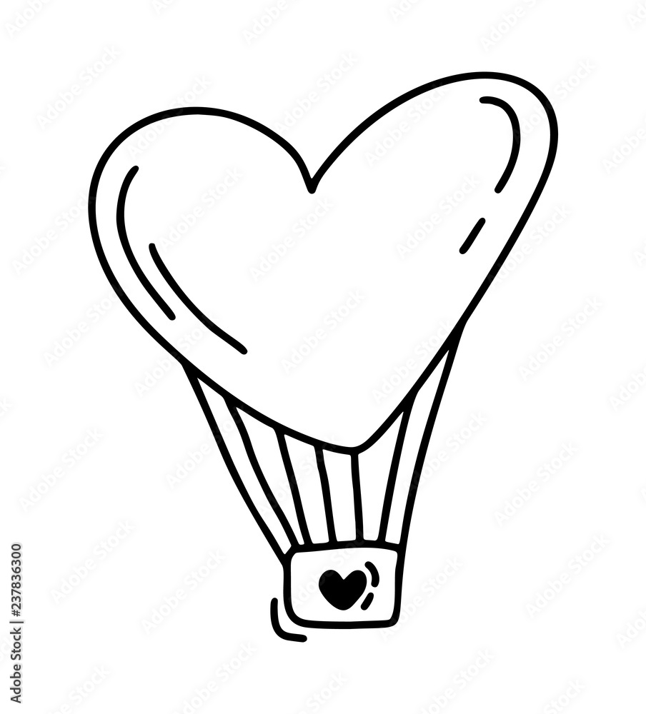 Monoline cute balloon in form of heart. Vector Valentines Day Hand Drawn icon. Holiday sketch doodle Design element valentine. love decor for web, wedding and print. Isolated illustration Monoline cute balloon in form of heart. Vector Valentines Day Hand Drawn icon. Holiday sketch doodle Design element valentine. love decor for web, wedding and print. Isolated illustration