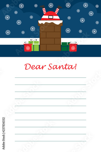 Christmas letter to Santa Claus for children, template layot, fun preschool activity for kids, vector illustration