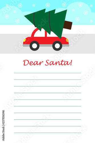 Christmas letter to Santa Claus for children, template layot, fun preschool activity for kids, vector illustration