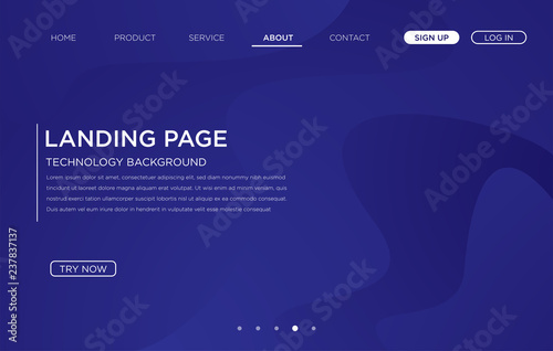 blue landing page layout template design with abstract motion shape and modern concept, vector eps 10