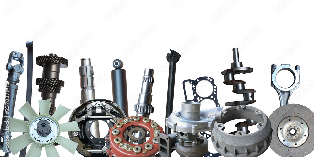 Fototapeta premium Borders of car parts isolated on white background.