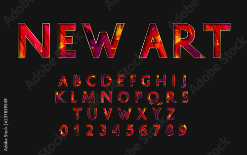 New Art font and alphabet vector numbers and letters for bright design