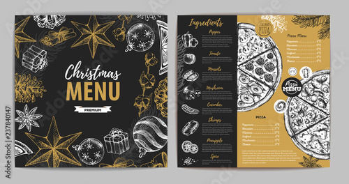 Hand drawing Christmas holiday menu design. Restaurant menu