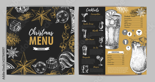 Hand drawing Christmas holiday menu design. Restaurant menu