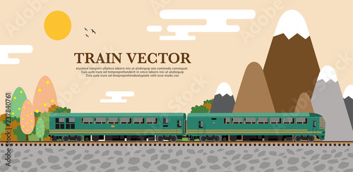 Travel by train holiday vector, transportation, railway, metro, passenger vacation.