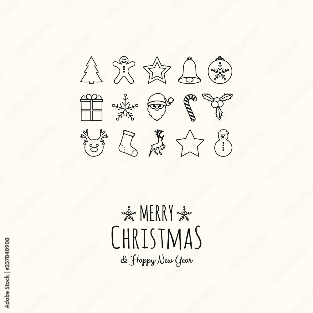 Design of Christmas greeting card with with hand drawn decorations. Vector. Design of Christmas greeting card with with hand drawn decorations. Vector.