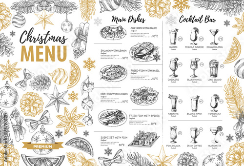 Hand drawing Christmas holiday menu design. Restaurant menu