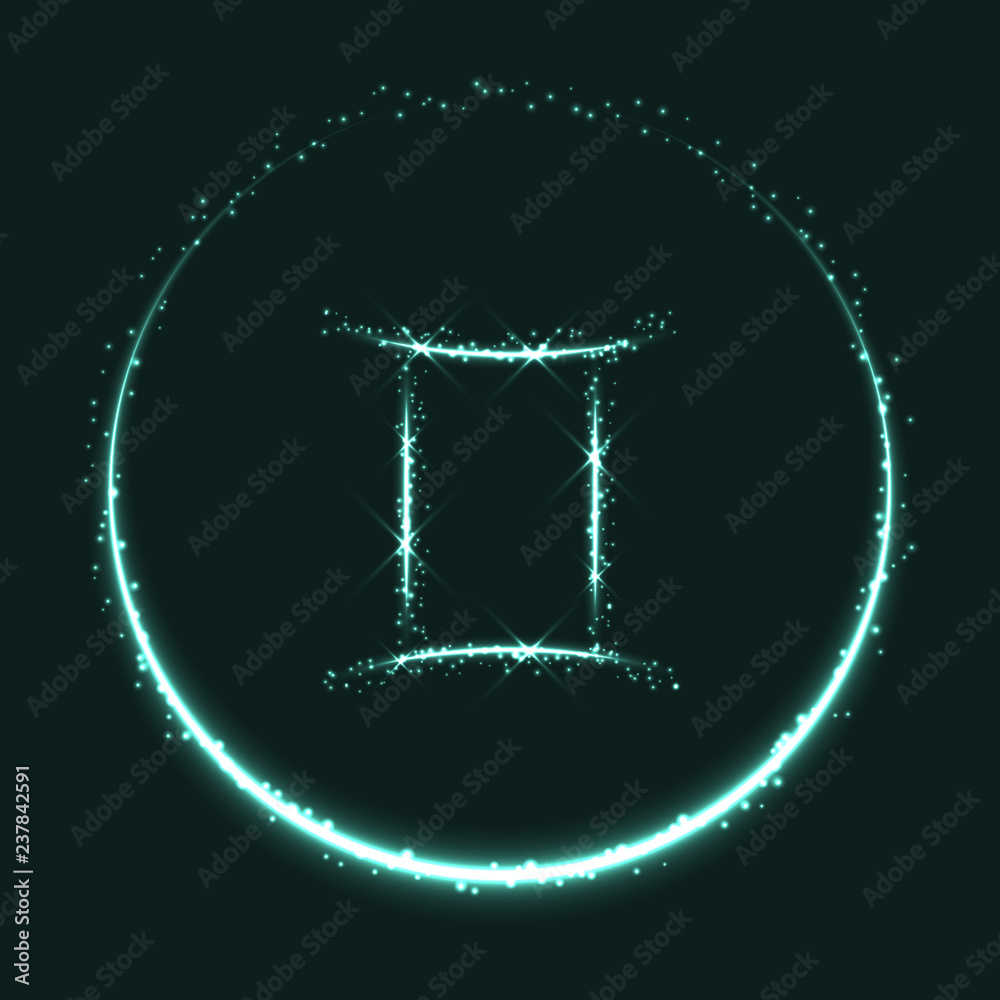 Astrological symbol of Gemini. Abstract vector shiny western Zodiac  Horoscope sign and crescent moon on dark teal blue background. Stock Vector  | Adobe Stock