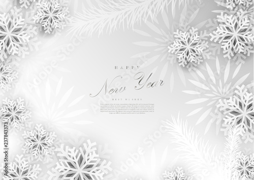 Happy new year white winter docoration background template vector