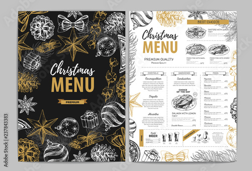 Hand drawing Christmas holiday menu design. Restaurant menu
