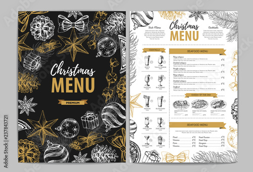 Hand drawing Christmas holiday menu design. Restaurant menu