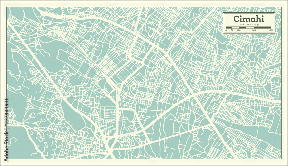 Cimahi Indonesia City Map in Retro Style. Outline Map.