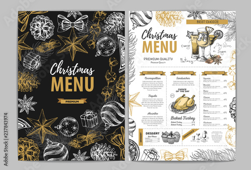 Hand drawing Christmas holiday menu design. Restaurant menu