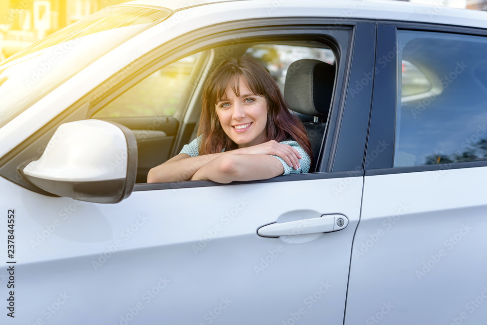 Girl Car Smile Loan Insurance the Concept of security.