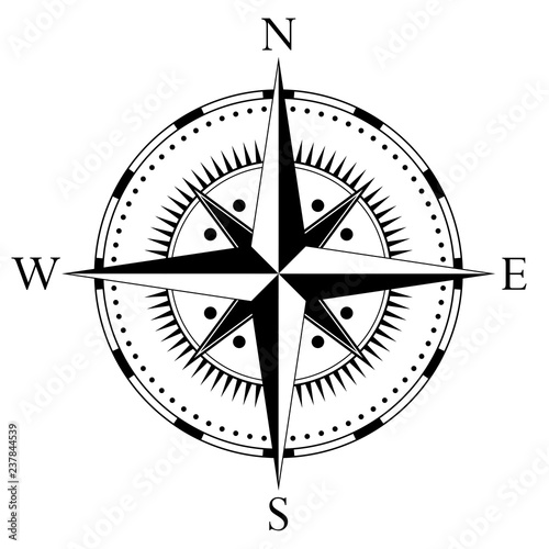 Kompass rose mit für Marine- oder Seefahrt sowie geographische Karten mit allen wichtigen Windrichtungen auf einem isolierten weißen Hintergrund als Vektor in eps oder ai.