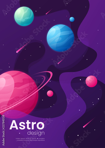 Deep space futuristic cartoon background, cover, brochure templa