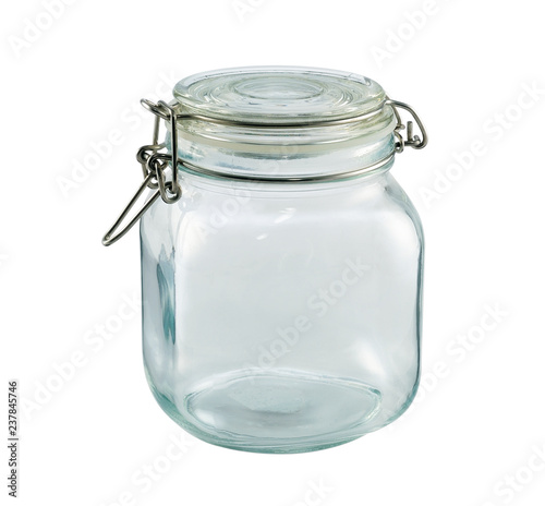 Empty glass jar isolated on white