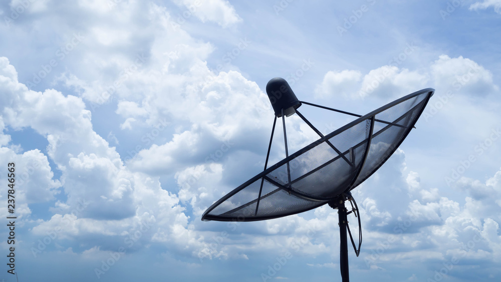 Satellite located on a high building, There is a beautiful sky and clouds. Satellite located on a high building, There is a beautiful sky and clouds.