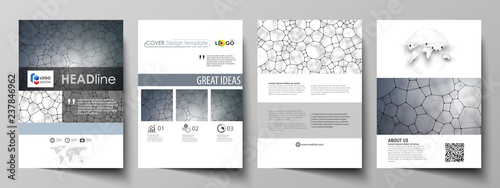 Business templates for brochure, flyer, report. Cover design template, vector layout in A4 size. Chemistry pattern, molecular texture, polygonal molecule structure, cell. Medicine microbiology concept