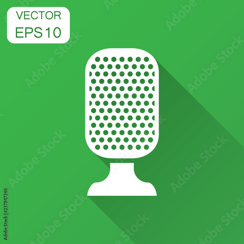 Microphone icon in flat style. Mic broadcast vector illustration with long shadow. Microphone mike speech business concept.